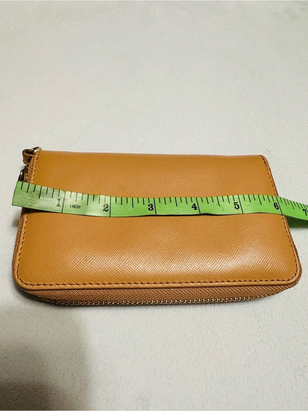 Tory Burch Beige Saffiano Leather Zip Card Holder
